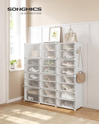 SONGMICS Shoe Rack, 12-Tier with Doors, 48-Pair Storage Cabinet | Shoe Organizer, Steel Frame, Plastic Panel, Bedroom, Entryway, Cloud White and Transparent, DAMION Collection ULPC040W01 - Image 2