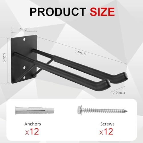 14" Large Heavy Duty Garage Hooks, 4-Pack Steel Garage Storage Hooks with Support Rods, Utility Wall Mount Hangers for Power Tools, Car Tires, Ladders, Chairs, Garden Tools and More - Image 6