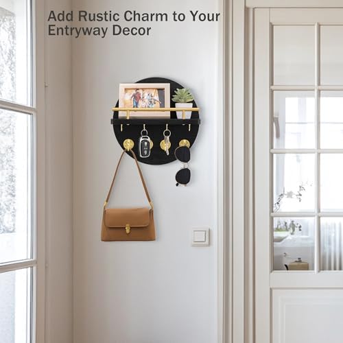 10.2" Key Holder Wall Mount with Shelf & Mail Organizer, 8 Hooks Black - Image 5