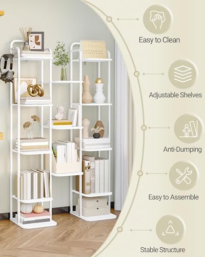 Hzuaneri 8 Tiers Vertical Shoe Rack, Narrow Shoe Tower, Tall Shoes Shelf with 2 Hooks, Adjustable Shelves, Corner Shoes Shelves for Small Spaces, Entryway, Living Room, White SR04313W - Image 7