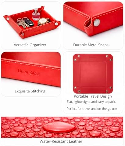 UnionBasic Small Valet Tray, Jewelry Tray for Rings Watches Earrings, Entryway Catchall Caddy for Coins Keys Change, Nightstand Bedside Valet Holder, Trays for Electronic Gadgets, Red - Image 2