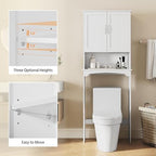 Topeakmart Over the Toilet Rack with Adjustable Shelf and 2 Doors, White - Image 5