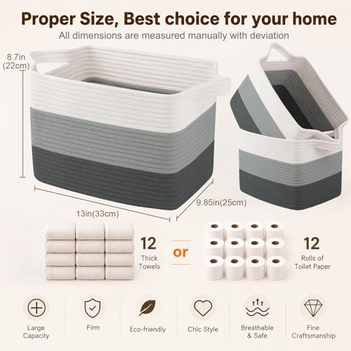 OIAHOMY Cotton Rope Storage Baskets for Organizing Dark Gray 3-Pack - Image 5