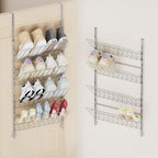 SWTYMIKI Over the Door Shoe Organizer - Adjustable 4 Tier Hanging Shoe Rack Organizer, Metal Heavy Duty Behind Door Storage or Wall Mount Shoes Shelf for Flats, Heels, Sneakers, Boots, Silver by SwtyMiki-TidyHomeSweetLife