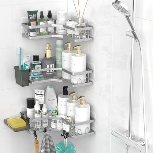 AKTECKE Corner Shower Caddy Bathroom Organizer: Adhesive Shower Rack Bathtub Shelves - 3Pack No Drilling Shower Shelf - Stainless Steel Rustproof Bath Tub Organizer - Image 2