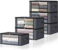 HomeHacks 6-Pack Clothes Organizer Storage Bags Foldable Storage Box with Large Clear Window Sturdy Handles for Closet, Dorm, Pillows, Bedding, Clothes, Stuffed Toys, Blankets, 35L, Grey | Foldable Storage Box Container with Zippers, Clear Window, Rein... by HomeHacks