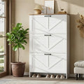 Nicetree Shoe Cabinet, 3 Flip Drawers & Adjustable Shelves, Ultra Slim Freestanding (9.1” Deep), Holds 30 Pairs, Narrow Shoe Storage Cabinet with Anti-Tip Safety, Modern Farmhouse White Walnut by Nicetree