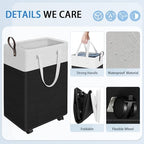 HomeHacks 75L Rolling Laundry Basket with 4 Wheels Collapsible Black - Image 3