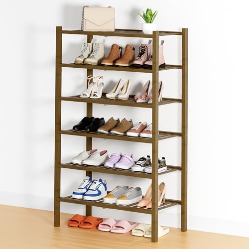 Smiry Bamboo Shoe Rack, 14 Vertical Slats, 6 Tier - 26.8" Wide, Walnut by Smiry
