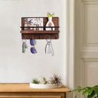 Key Holder for Wall with Mail Holder, Decorative Wooden Key Holder Wall Mount, Mail Rack Organizer with Shelf for for Entryway Office Hallway Home Decor, Rustic Brown - Image 2