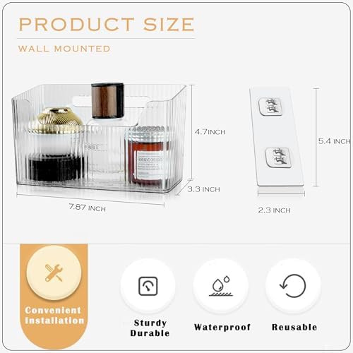 2 Pack Cabinet Door Organizer, Adhesive Wall Mounted Organizer Bins, Clear Storage Caddy, Stackable Basket for Kitchen Cabinets, Bathroom, Pantry, Office, and Tabletop Organization - Image 2