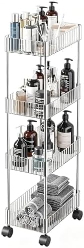 Sooyee Slim Rolling Storage Cart, 4 Tier, Clear by Sooyee