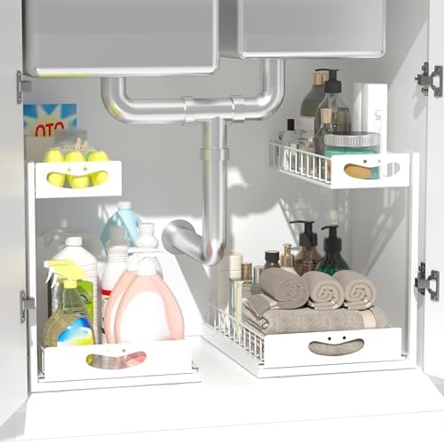 Under Sink Organizer with Pull-Out Drawers,Kitchen Sink Organizer,2 Tier Bathroom Organizers And Storage,Bathroom Accessories Set,White 2 Pack by Unknown