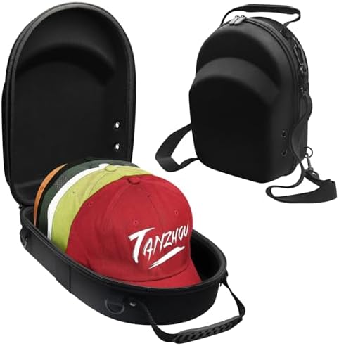 Hard Hat Travel Case for Baseball Caps 1 Piece Black - Hat Protector with Handle, Adjustable Shoulder Strap & Luggage Strap, Stores 6 Hats for Travel, Home, Gifts by JIDSPWLS-USStrore