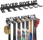 Baseball Bat Holder Wall Mount Softball Storage Hooks Metal Rack Hanger Fence on Wall Home and Field for Display Heavy Duty Steel Organizer Hanging Sports Equipment Holds 14 Bats Never Give UP - Image 2