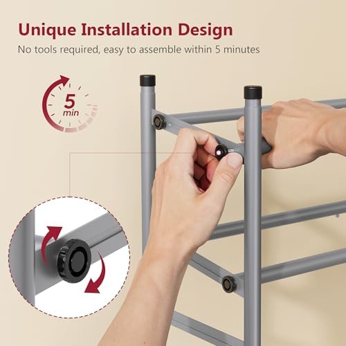 Tajsoon Expandable Shoe Rack for Closet 4 Tier, 28“-41“Stackable, Grey - Image 4