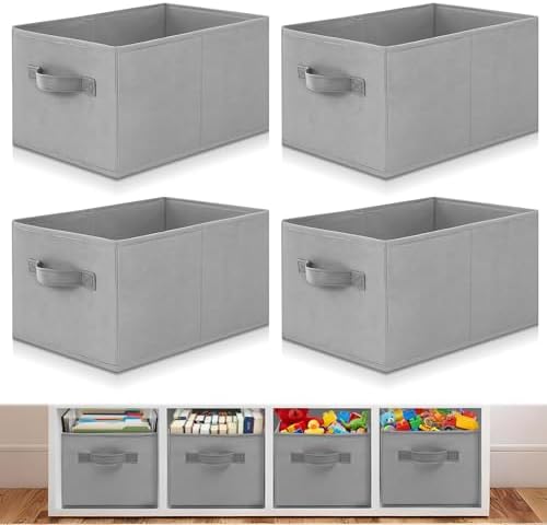 Yinder 4 Pcs Cube Storage Bin Gray 14''x10''x8'' Storage Bins for Playroom Decor Colorful Bins for Kids Foldable Baskets for Nursery Organizer Boxes Fabric Boxes by Yinder
