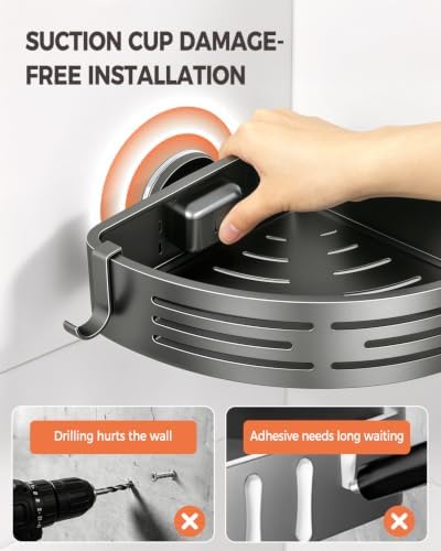Conworld Corner Shower Caddy Suction Cups, No-Drilling Corner Shower Shelf - Image 2