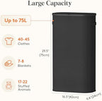 Lifewit Slim Laundry Basket with Lid and Removable Bag, 75L, Black - Image 3