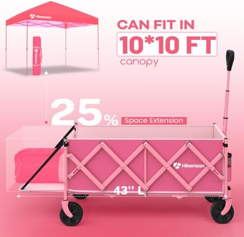HIKEMOON 43'' Extra Long Folding Wagon with Extended Tailgate, Pink - Image 4