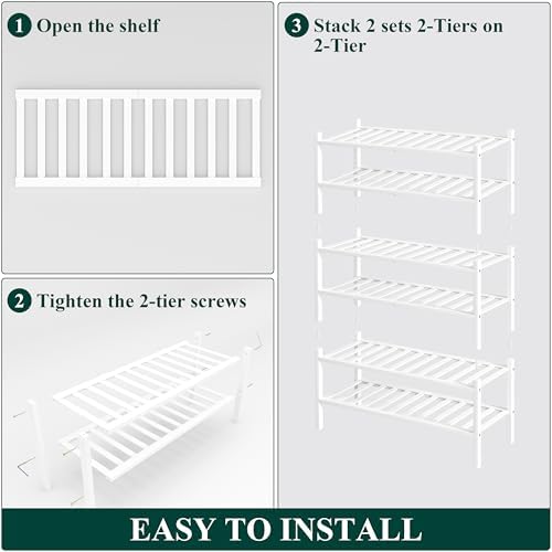 Smiry Bamboo Shoe Rack, 14 Vertical Slats, 6 Tier - 26.8" Wide, White - Image 5