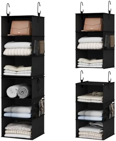StorageWorks Hanging Closet Organizer, 6-Shelf with 2-in-1 Design, Ivory | Maximize Closet Space with Reinforced Shelves, Small Closet Storage Solution for Bedrooms, Dorms and RVs by StorageWorks