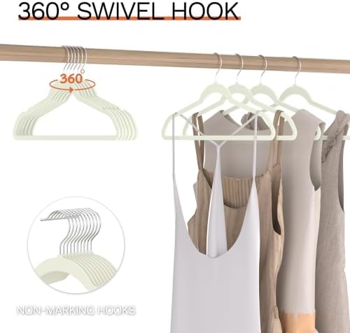 Ivory Velvet Hangers 20 Pack, Slim Space Saving Suit Hangers for Closet Organizer, Rotating Silver Hook, Non Slip Clothes Felt Hanger Heavy Duty for Coat,Shirt, Pants, Camisole, Dress - Image 5
