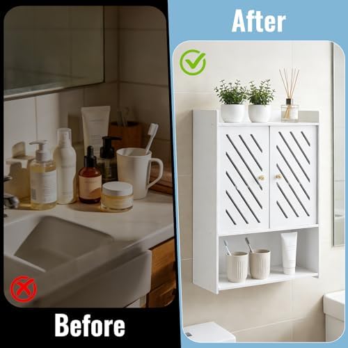 Bathroom Storage Cabinet Wall Mounted, 4-Tier Medicine Cabinet with Door, Small White Cabinet Wall Organizer with Door and Shelf, for Bathroom, Living Room, Entryway, Kitchen, Hallway Small Space - Image 6