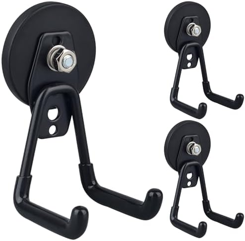 ULIBERMAGNET Heavy Duty Magnetic Garage Hooks,3 Pack Strong Large Magnet Hooks for Power Drill,Garden Tools,Hose,Pegboard,Garage, Workshop,Magnetic Storage Hook for Indoor Outdoor Hanging(Black) by ULIBERMAGNET