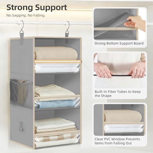 STORAGE MANIAC 6-Shelf Hanging Closet Organizer and Storage, 2 Separable 3-Shelf Haning Organizers for Closet, Collapsible Hanging Shelves Wardrobe Organization, College Dorm Room, Nursery, Gray - Image 5