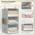 STORAGE MANIAC 6-Shelf Hanging Closet Organizer and Storage, 2 Separable 3-Shelf Haning Organizers for Closet, Collapsible Hanging Shelves Wardrobe Organization, College Dorm Room, Nursery, Gray - Image 5