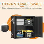 Metal Garage Wall Cabinet with 2 Doors and 1 Adjustable Shelf,Lockable Floating Tool Cabinet with Pegboard,Black Steel Storage Cabinet for Kitchen,Office,Garage,Laundry,Warehouse(Black, 26" H) - Image 5