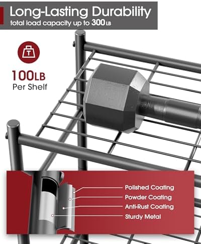Sakugi Storage Shelves - 3 Tier Shelf Organizer, Sturdy Metal Garage Shelving with Adjustable Leveling Feet, Space-Saving Shelves Organizer for Pantry, Laundry, Kitchen (18" x 12" x 30", Black) - Image 4