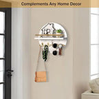 Key Holder for Wall Decorative with Shelf and Hooks, Mail Organizer Wall Mount with Sunglasses Holder, Circular Design Entryway Key Rack Hanger, Rustic Home Decor Boho Wall Decor (White) - Image 2