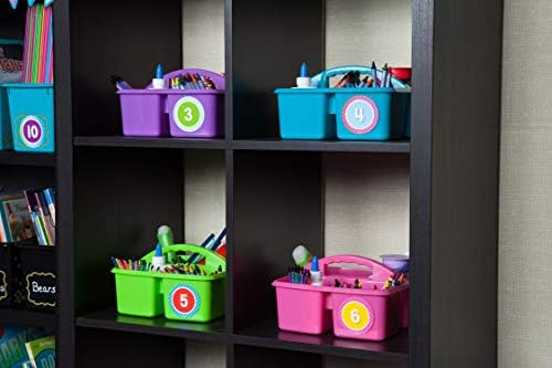 Teacher Created Resources Assorted Bright Colors Portable Plastic Storage Caddy 6-Pack for Classrooms, Kids Room, and Office Organization, (Lime, Orange, Pink, Purple, Teal, and Yellow) 3 Compartment - Image 6