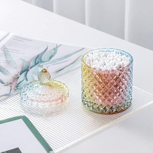 rejomiik 2 Pack Qtip Holder Apothecary Jars with Lid, Thick Glass, Rainbow - Image 2