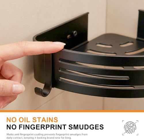 Black Adhesive Corner Shower Caddy 2-Pack, Triangular Shelves - Image 7