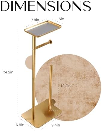 Day Moon™ - Toilet Paper Holder - Modern Roll Holder for Bathroom - 1 Pack - Free Standing - with Shelf, Gold - Image 5