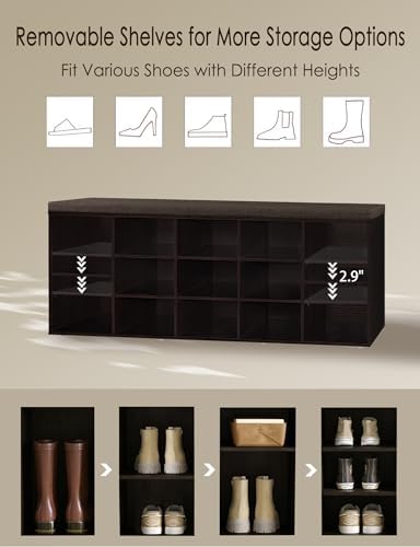 DINZI LVJ Shoe Storage Bench with Cushion, 15-Cubby Shoe Rack with Seat - Image 4