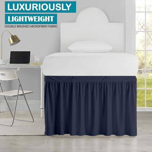 Ruffled Extra Long College Bed Skirt - Twin XL, 30 Inch Drop - 100% Microfiber - Navy Blue - Image 2