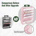 EASEPRES 6 Tier Mesh Hanging Wall File Organizer, Desk Vertical Mail Paper Document Folder Holder Rack with Bottom Tray and Nametag Label for Office Home School, Pink - Image 3