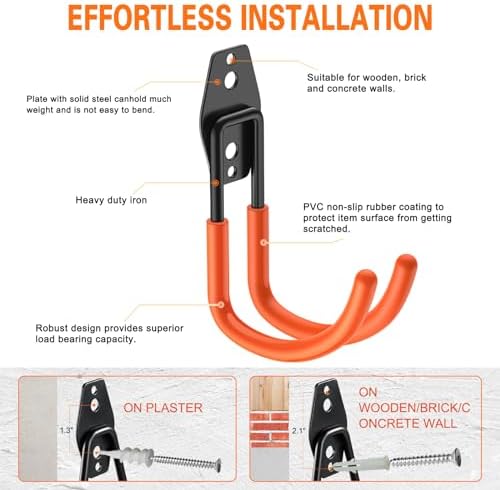 HUPBIPY Heavy Duty Garage Hooks 4 Pack, J Shaped Hanger, Wall Mounted Storage System, Power and Garden Tool Organizer, for Hanging Ladders, Bikes Tires, Hose, Bulk Items - Image 3