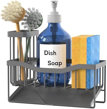 Fssvcd Maifan Sink Caddy Sponge Holder for Kitchen with Brush Holder and Stainless Steel Self Drain Tray, Rustproof Kitchen Sink Organizer for Sponge, Soap Dispenser Storage Accessories Dark Gray - Image 7
