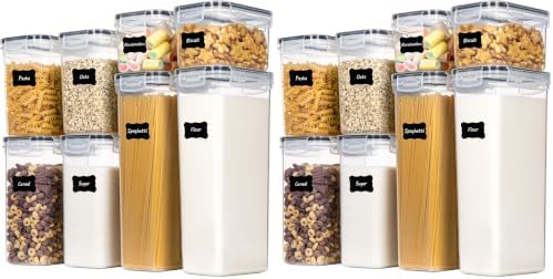 CHEFSTORY Airtight Food Storage Containers with Lids, 8 PCS Plastic Storage Canisters for Kitchen & Pantry Organization,Dry Food Canisters for Flour, Sugar and Cereal (Pack of 2) by Chefstory