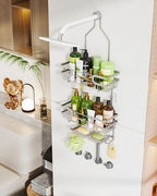 HapiRm Bathroom Hanging Shower Caddy - Rustproof Shower Shelf with 12 Hooks and 2 Soap Holders, No Drilling Bathroom Organizers and Storage - Brushed Nickel - Image 7