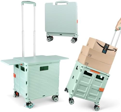 Foldable Utility Cart Folding Portable Rolling Crate with Magnetic Extended Lid,360°Rotate Wheels,176LBS Load Capacity,Heavy Duty Durable Dolly Cart for Teacher Tourist Shopping Office Outdoor by ZIYOULANG