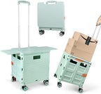 Foldable Utility Cart Folding Portable Rolling Crate with Magnetic Extended Lid,360°Rotate Wheels,176LBS Load Capacity,Heavy Duty Durable Dolly Cart for Teacher Tourist Shopping Office Outdoor by ZIYOULANG