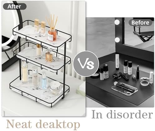 Bathroom Organizer Countertop Perfume Organizer Makeup Organizer Cosmetics Storage Display Rack Vanity Tray Dresser Stainless Steel Gold Shelf White Marble Ceramic Tray - Image 5