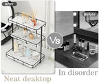 Bathroom Organizer Countertop Perfume Organizer Makeup Organizer Cosmetics Storage Display Rack Vanity Tray Dresser Stainless Steel Gold Shelf White Marble Ceramic Tray - Image 5