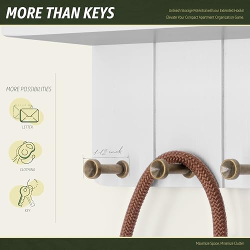 Rebee Vision Small Key Holder Wall Mount with 4 Hooks for Apartment, White - Image 4